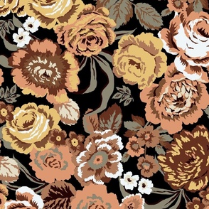 Small scale Western gothic  chintzy brown retro flower
