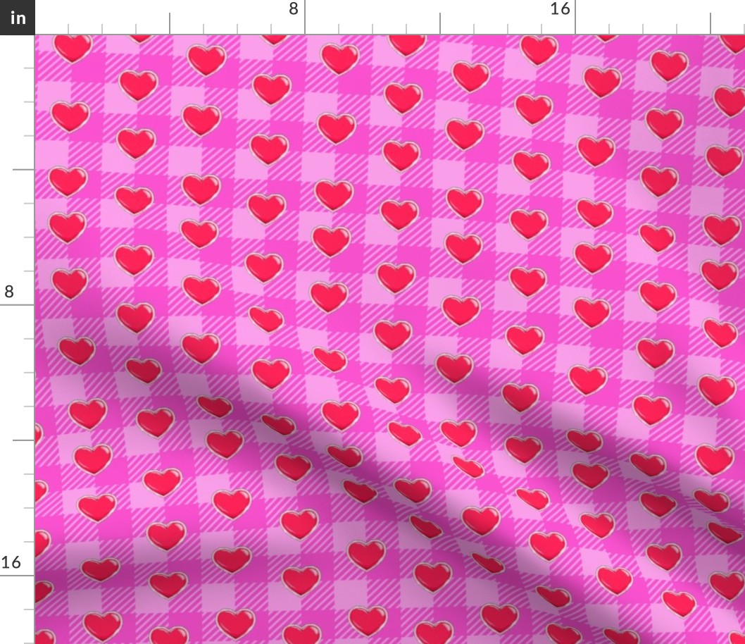 Valentine heart buffalo plaid, pink and red