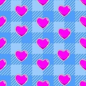 Valentine heart buffalo plaid, blue and hot pink