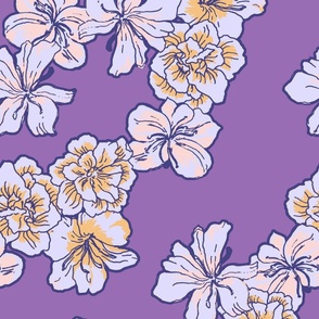 Purple flowers line drawn floral