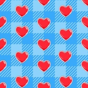 Valentine heart buffalo plaid, sky blue and red