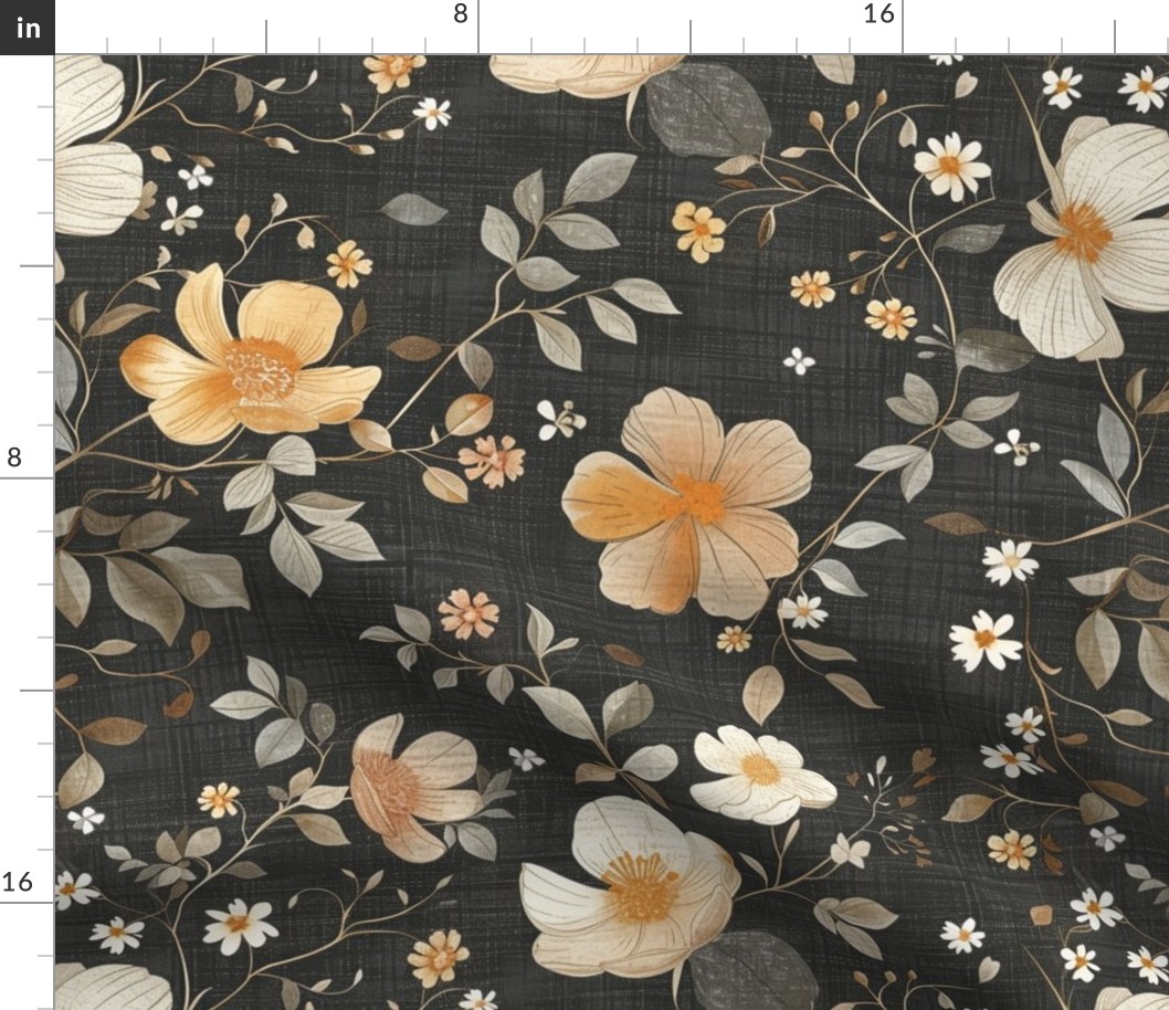  Vintage, Moody, Floral, Linen, Dark, Grey, Muted, Neutral, Accent Wall, Living room, Bedroom, Powder room, bathroom, wallpaper, fabric, gothic