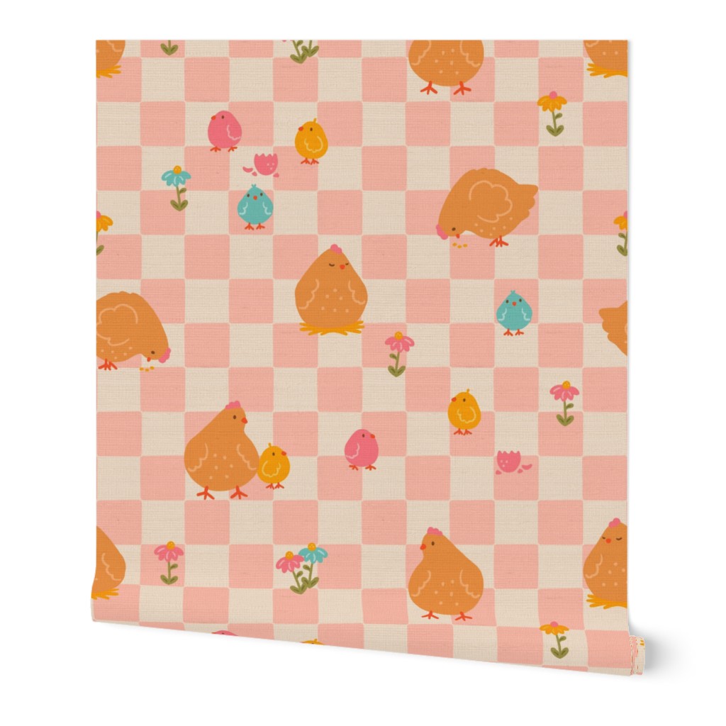 Spring Chickens on Pink Checkers
