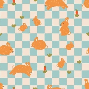 Bunnies on blue checkers
