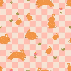 Bunnies on pink checkers