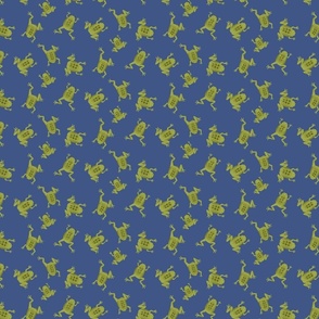 Small Leaping Frogs on Blue Ground
