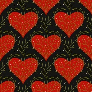 Red Floral Heart on Black