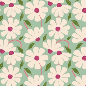 Wild Daisies - pastel green & pink SMALL