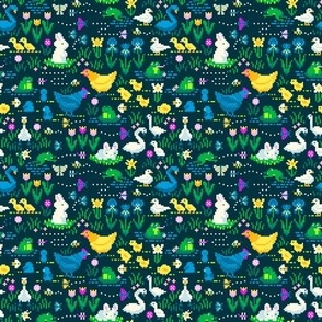 Springtime Pixel Art Animals- Dark Background - Small Print