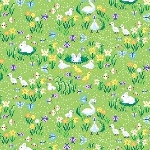 Signs of Spring  Pixel Art - Green Background - Small Print