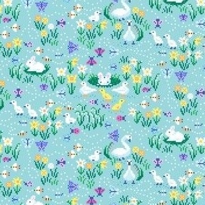 Signs of Spring  Pixel Art - Blue Background - Small Print 