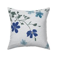 Anne's Ditsy Floral Meadow shades of blue on off-white linen backround - large scale