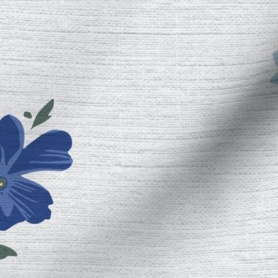 Anne's Ditsy Floral Meadow shades of blue on off-white linen backround - large scale