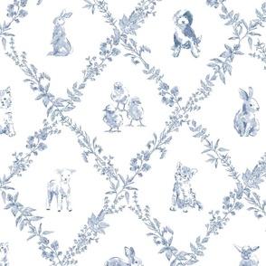 Baby farm animal trellis blue