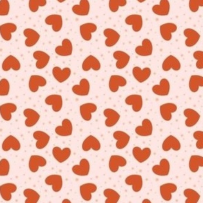 Small tossed Hearts with stars red on light peach