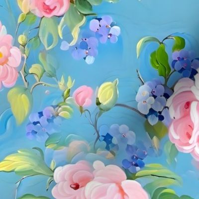 Elegant chinoiserie roses and forget me nots