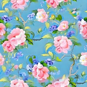 Elegant chinoiserie roses and forget me nots