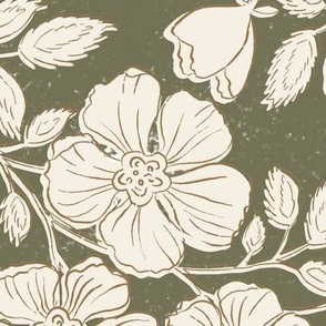 Wallflowers Block Print_Large Scale_24x36_capulet olive green