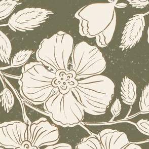 Wallflowers Block Print Large Scale 24x36 capulet olive green