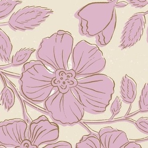 Wallflowers Block Print_Large Scale_24x36_corsage orchid on antique white ground