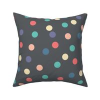 Multicolor polka dots in dark gray