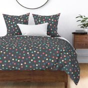 Multicolor polka dots in dark gray