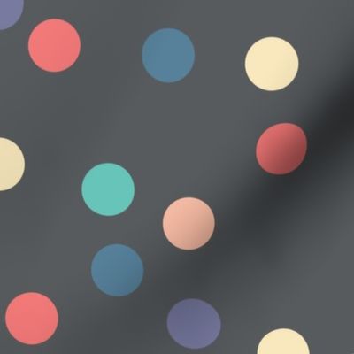 Multicolor polka dots in dark gray