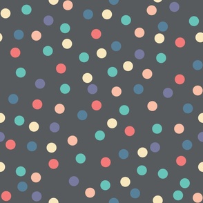Multicolor polka dots in dark gray