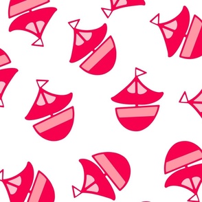 Playful Sailboats - L - Pink Red White