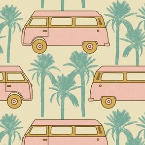 Retro Van and Palm Trees-Pink