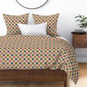 Western Pop Checker Board Print - Leather Patchwork - Small Scale - Green, Gold, Blue, Pink