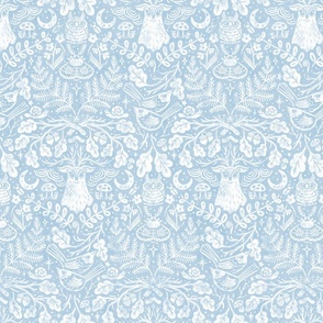 Night in the Forest Woodland Damask | Pale Blue Fog & White | Textured Historical Inspired