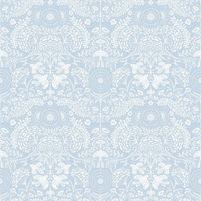 Woodland Damask - Hope is a Thing With Feathers - Pale Blue Fog & White
