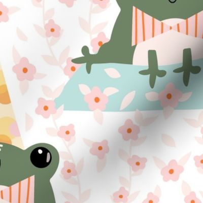 Cute frog in a flower pond