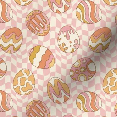 Groovy Eggs Pink Wavy Checker BG - Small Scale