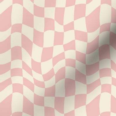 Groovy Wavy Pink Checker Retro - Large Scale