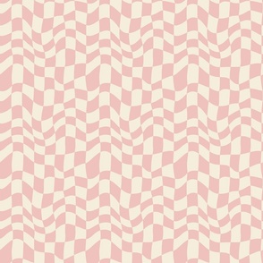 Groovy Wavy Pink Checker Retro - Large Scale