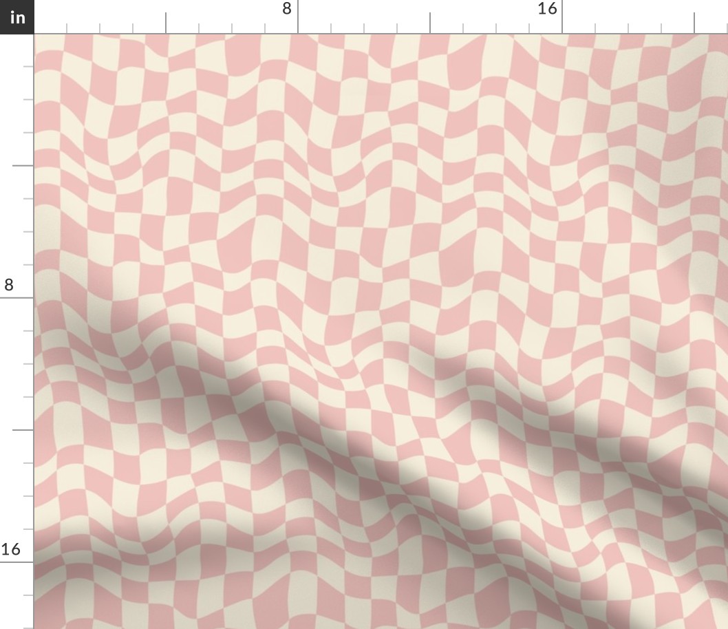 Groovy Wavy Pink Checker Retro - Large Scale