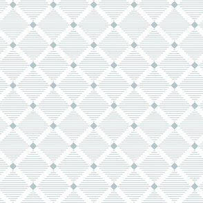 Grey green lattice with stripes and squares on the diagonal on white