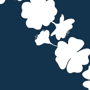 Jumbo Flower Trellis with white solid blossoms on dark blue
