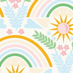 Large-Scale sunshine and rainbow design with hearts, clouds, and suns
