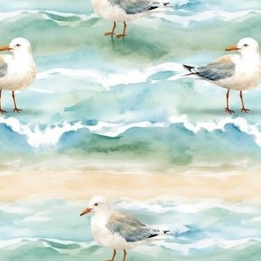 Seagulls On The Beach Coastal Print - Smaller