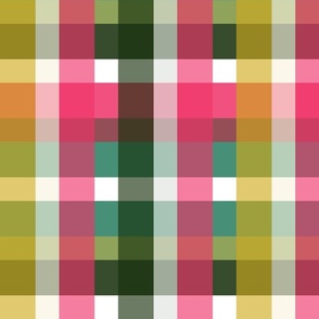 Happy Plaid in Pink Yellow and Green - Oversized Pattern