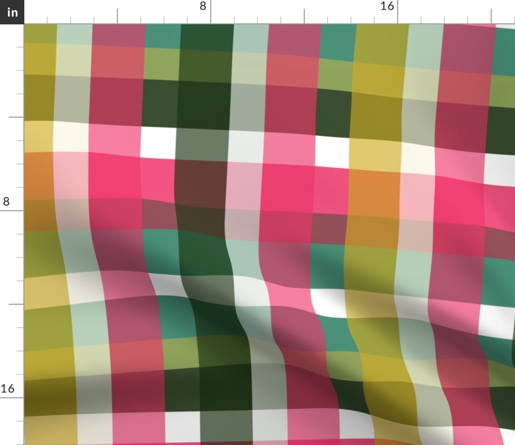 Happy Plaid in Pink Yellow and Green - Oversized Pattern