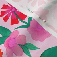Larger Scale // Painted Red Magenta and Pink Floral Pattern on Pale Pink Background