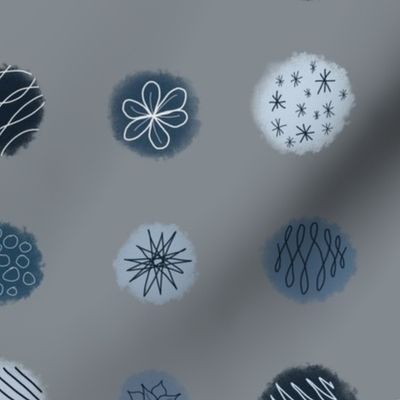 Blue Doodle Circles on Grey 