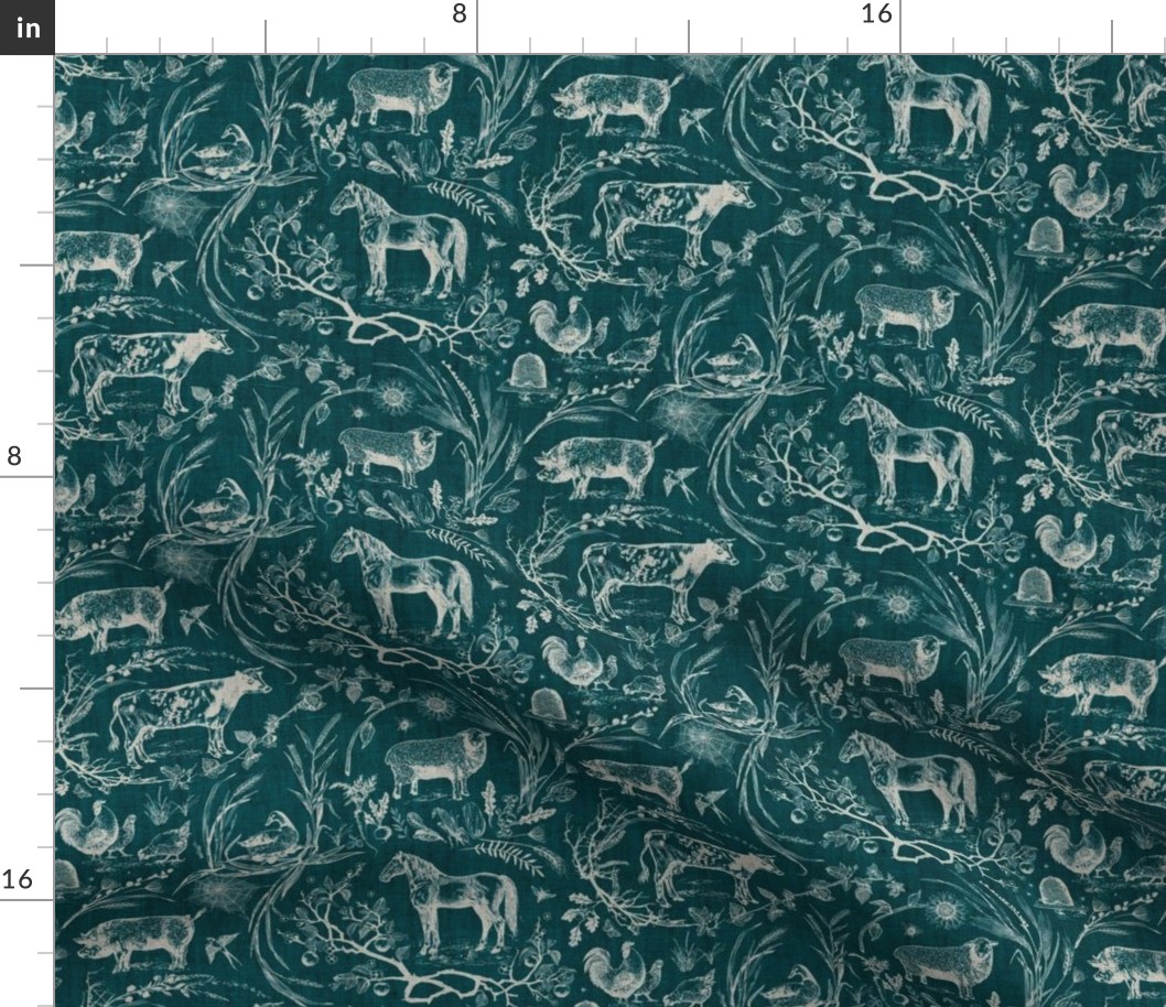 Homestead Farm Toile (solid teal burlap) MED 