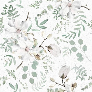 Large Magnolia Eucalyptus / Watercolor / Wedding White Green
