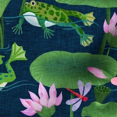 Frogs in the Lotus Pond - large 14”