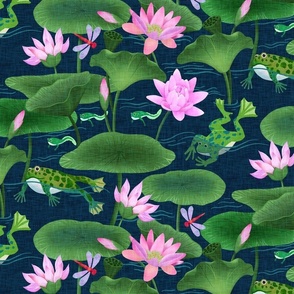 Frogs in the Lotus Pond - large 14”